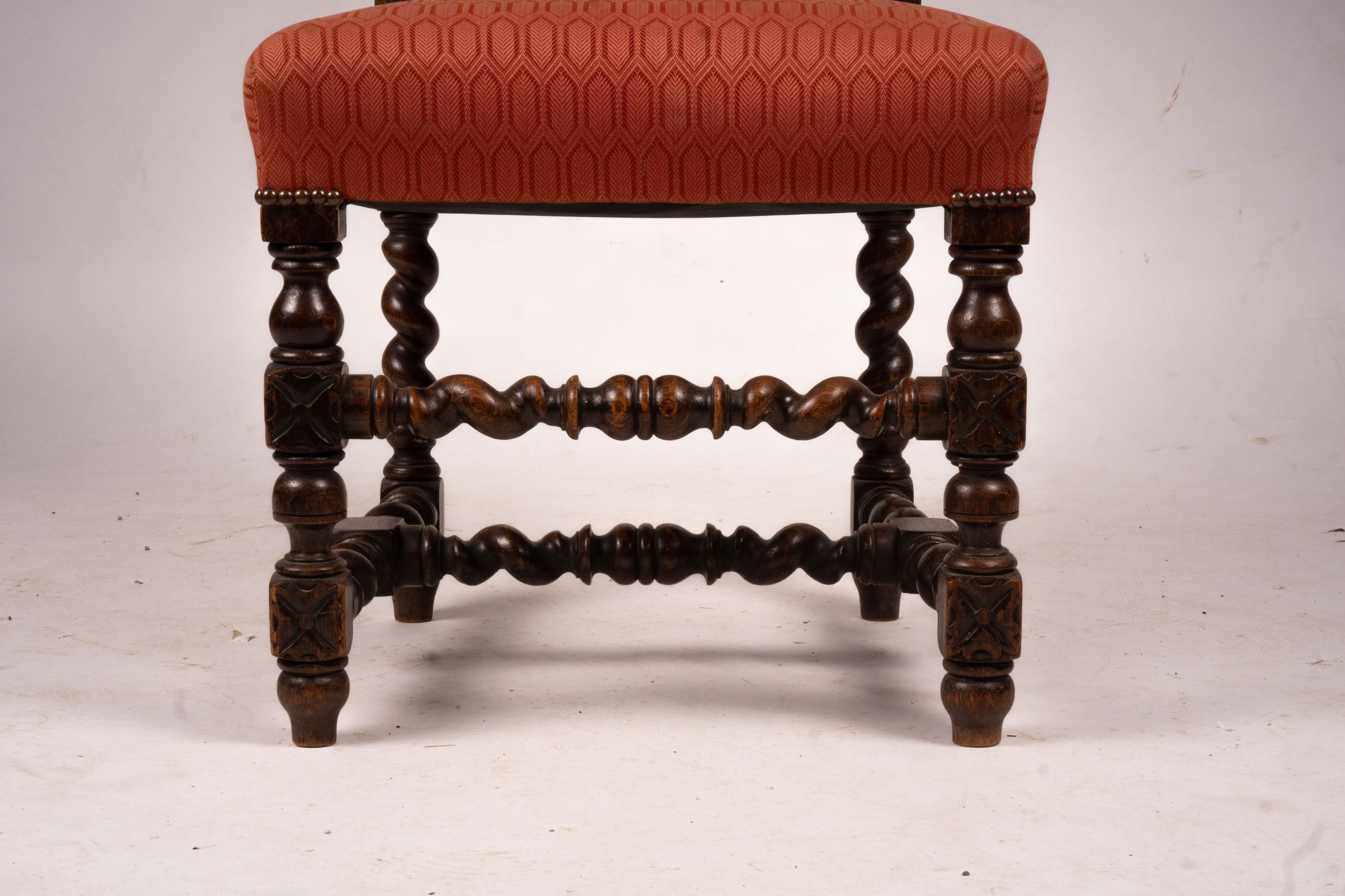 A set of four late 19th century Flemish oak barley twist dining chairs